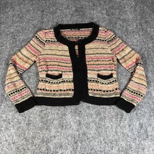NIC and ZOE Womens Petite Small Black Multi Open Front‎ Knit Cardigan